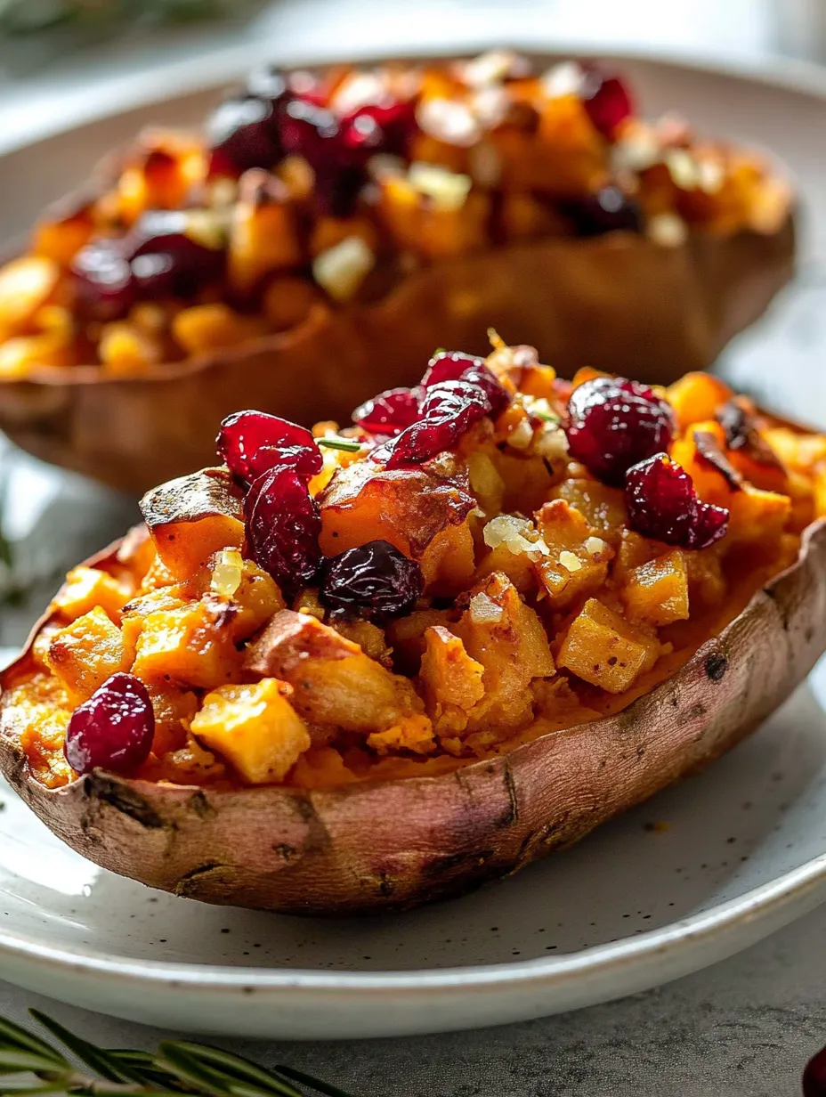Preiselbeeren-Apfel doppelt gebackene Süßkartoffeln