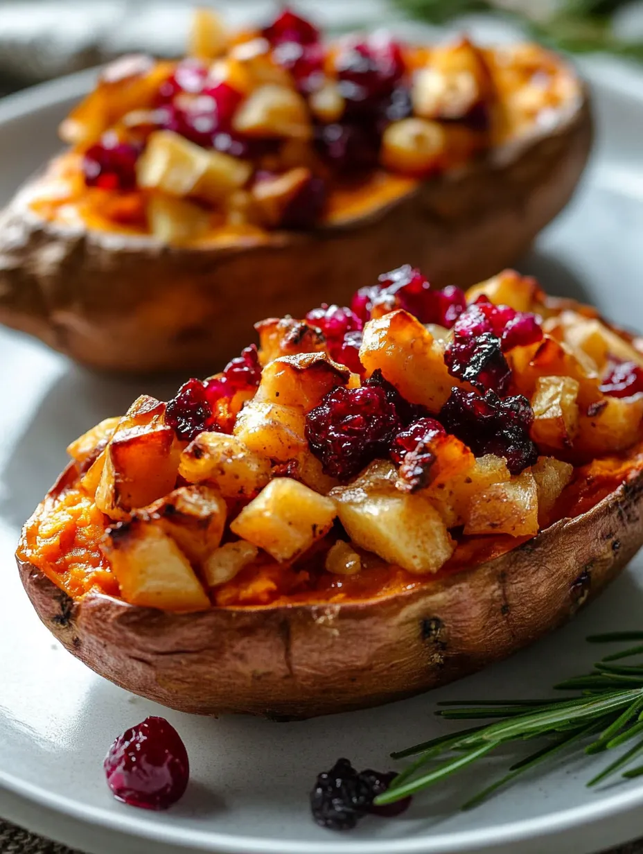 Einfache Preiselbeeren-Apfel doppelt gebackene Süßkartoffeln