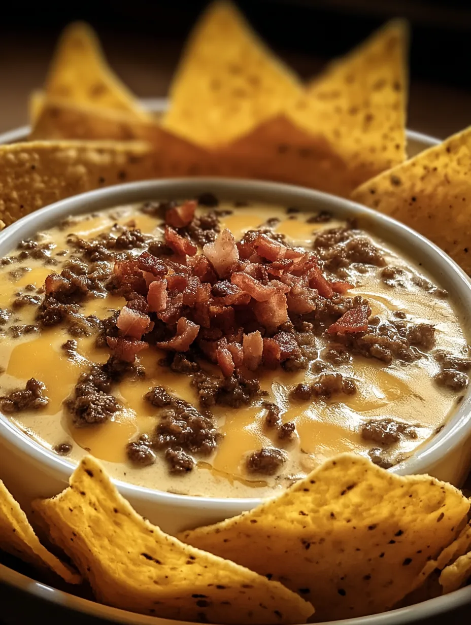 Eine Schüssel Chili mit Speck und Chips.