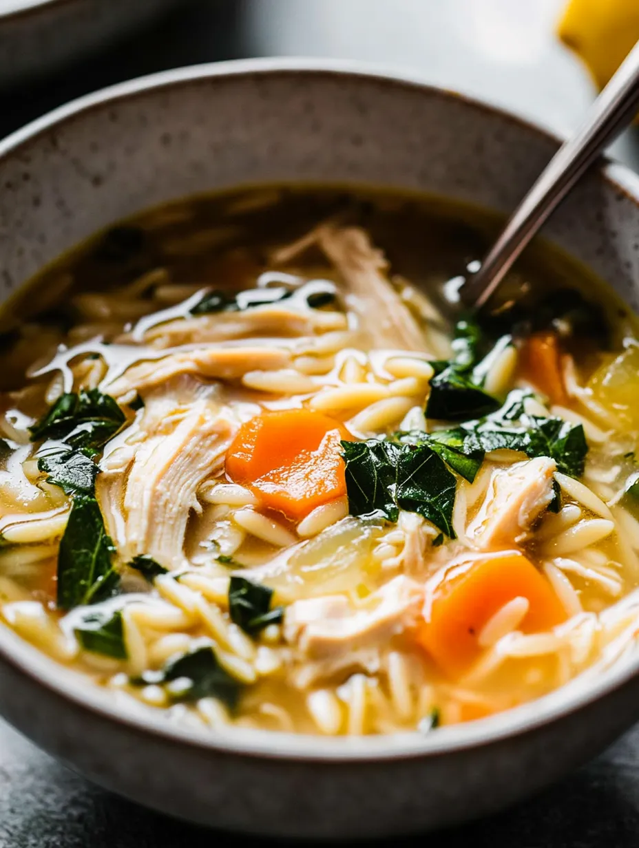 Eine Schüssel Suppe mit Huhn und Gemüse.