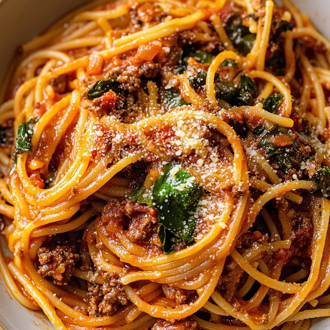 Ein leckerer Teller Spaghetti mit herzhafter Sauce und frischen Kräutern.