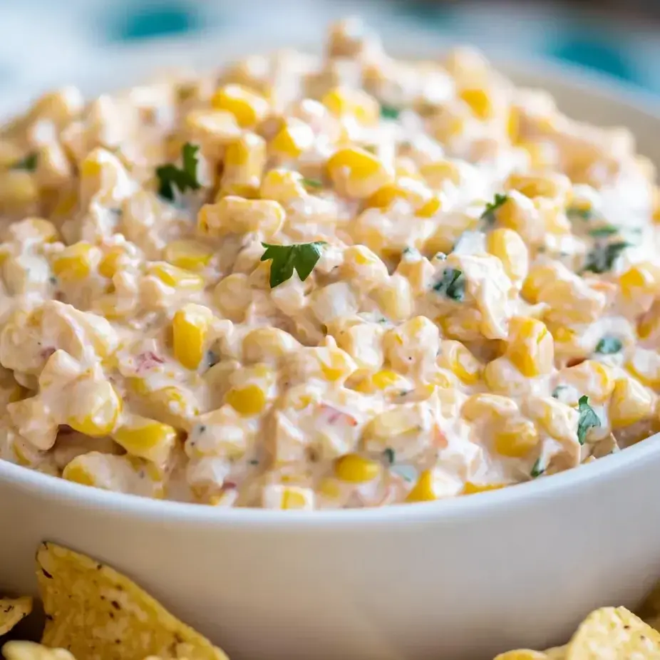 Eine Schüssel Maissalat mit Chips.