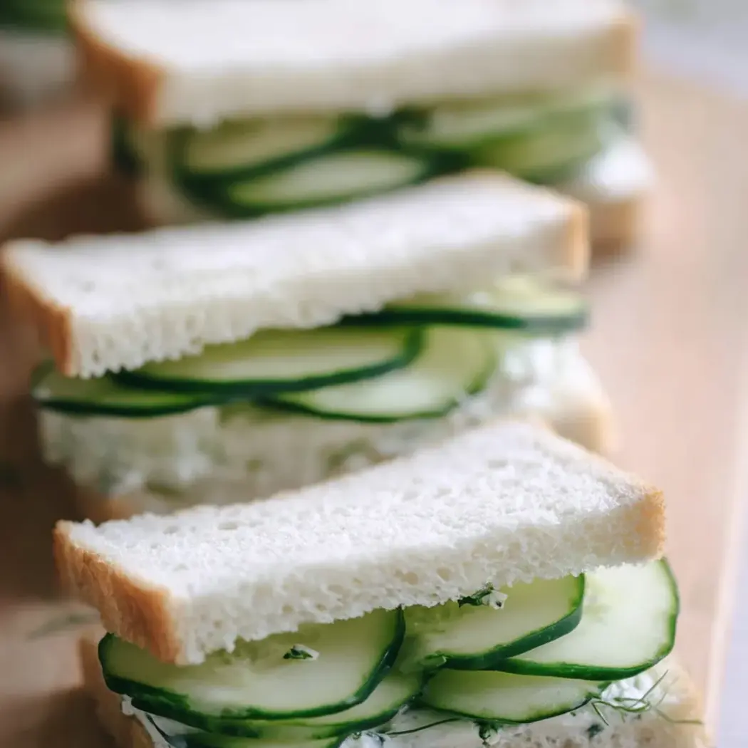 Ein Brot mit Gurkenscheiben darauf.