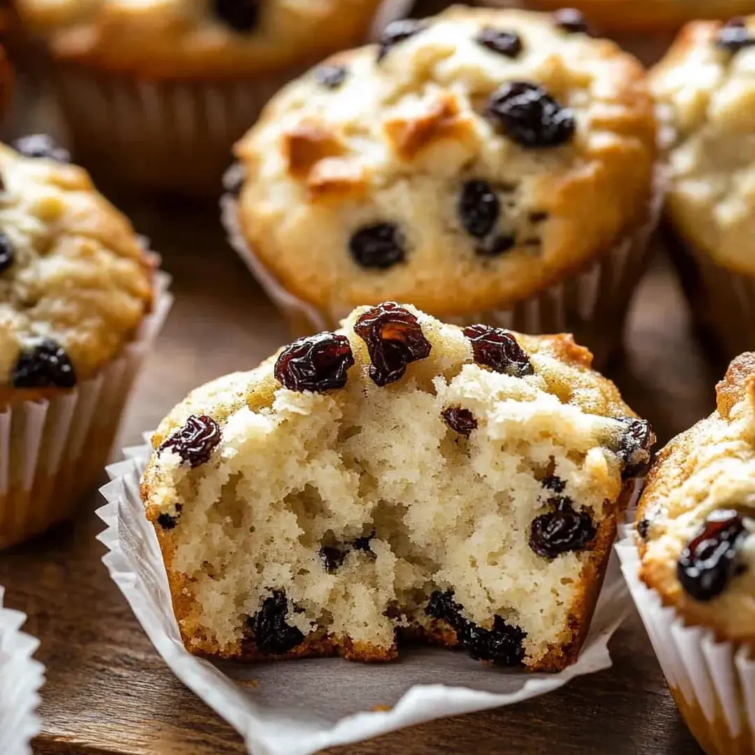Ein Muffin mit Rosinen.