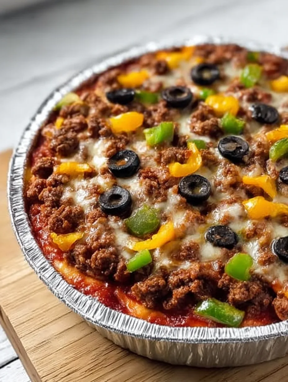 Eine Pizza-Schale mit Oliven, Paprika und Käse.