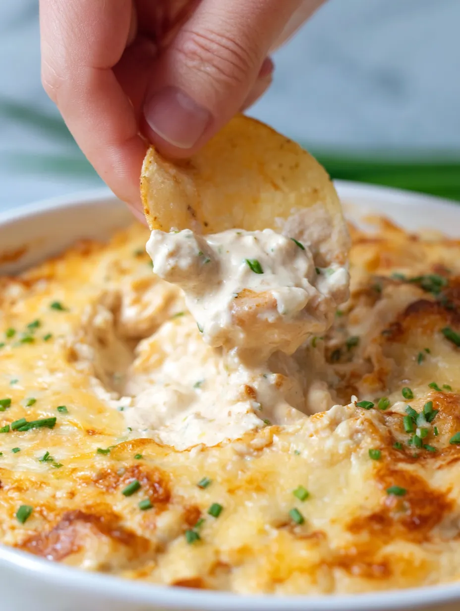 Eine Hand taucht einen Tortilla-Chip in eine Schüssel mit Dip.