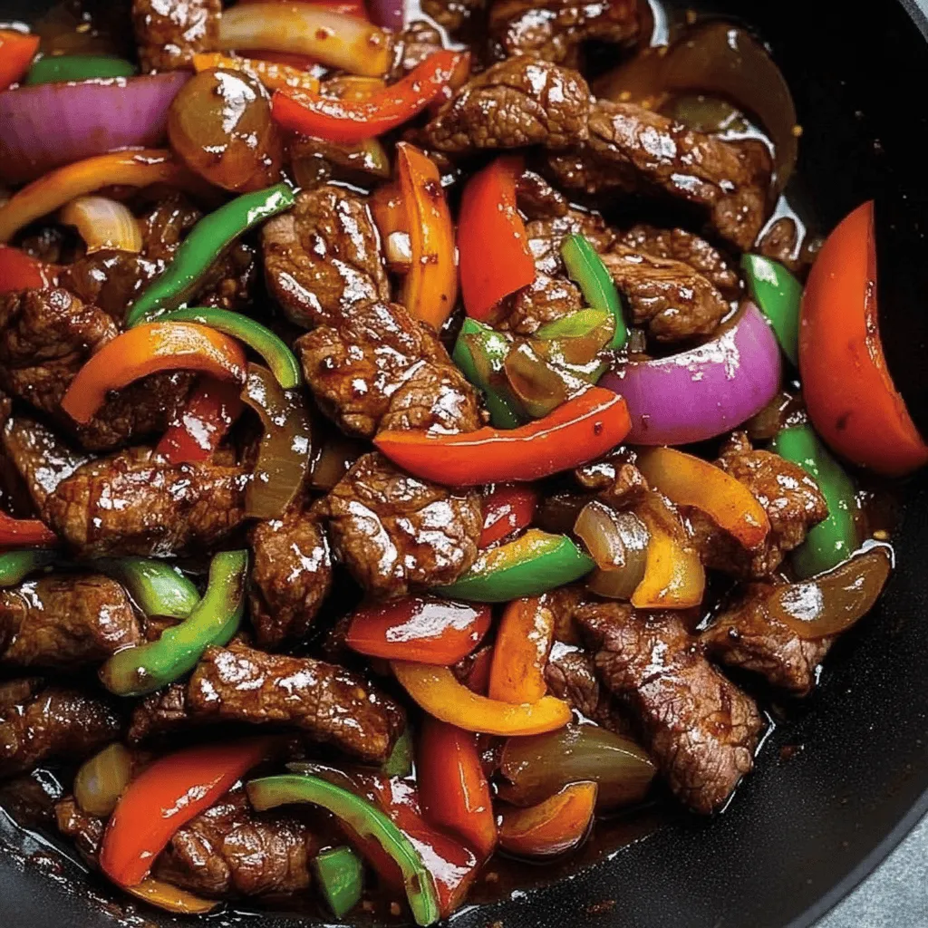 Eine Schale mit Rindfleisch und Paprika.