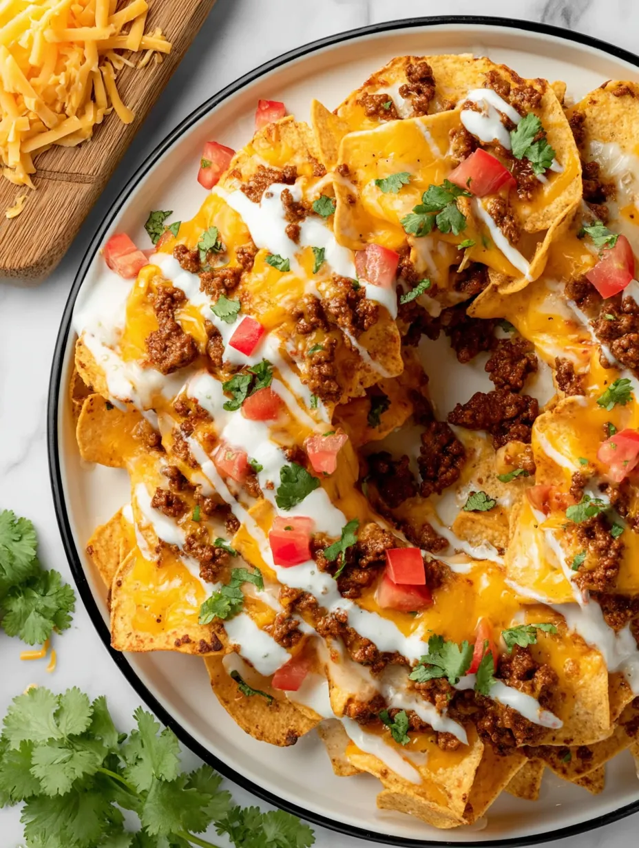 Ein Teller Nachos mit Tomaten und Käse.