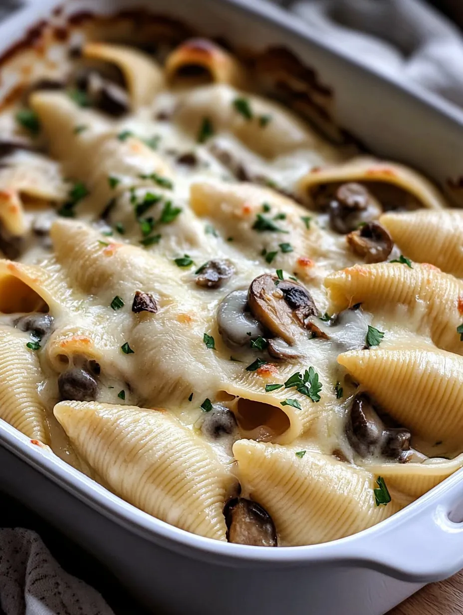 Eine Schüssel Pasta mit Pilzen und Käse.