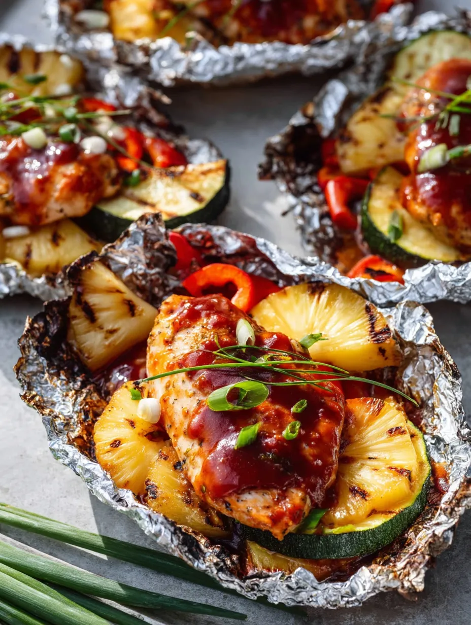 Ein Teller voll Essen mit Ananas und Zucchini.