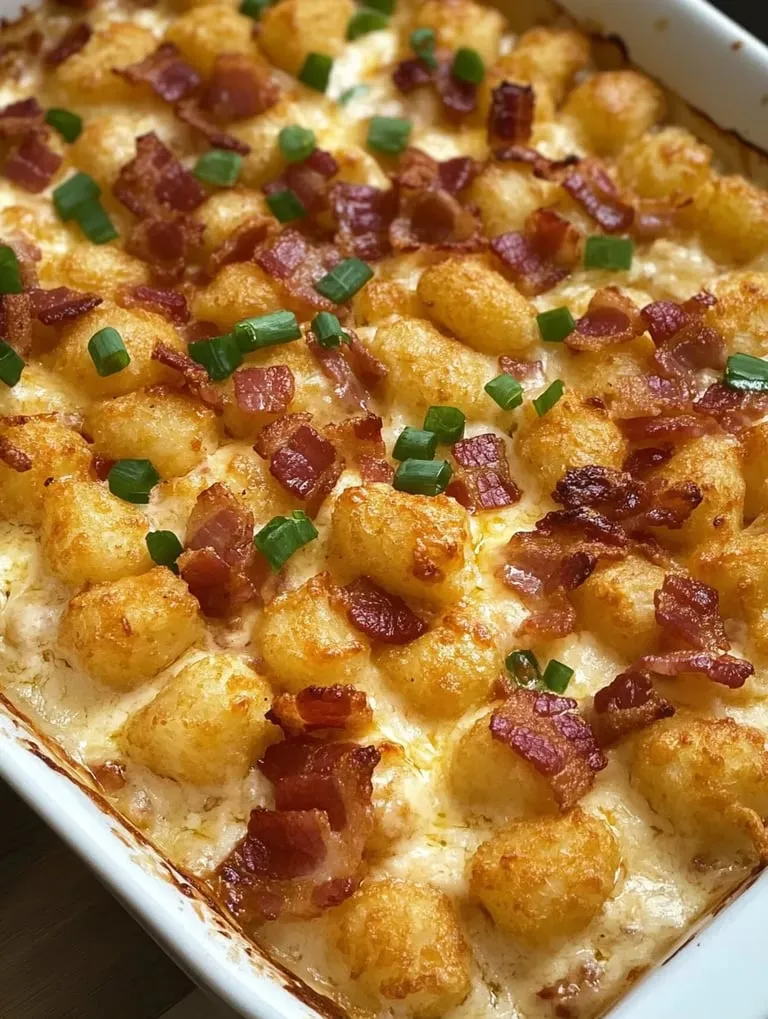 Ein Auflauf voll mit Bacon und geschmolzenem Käse.