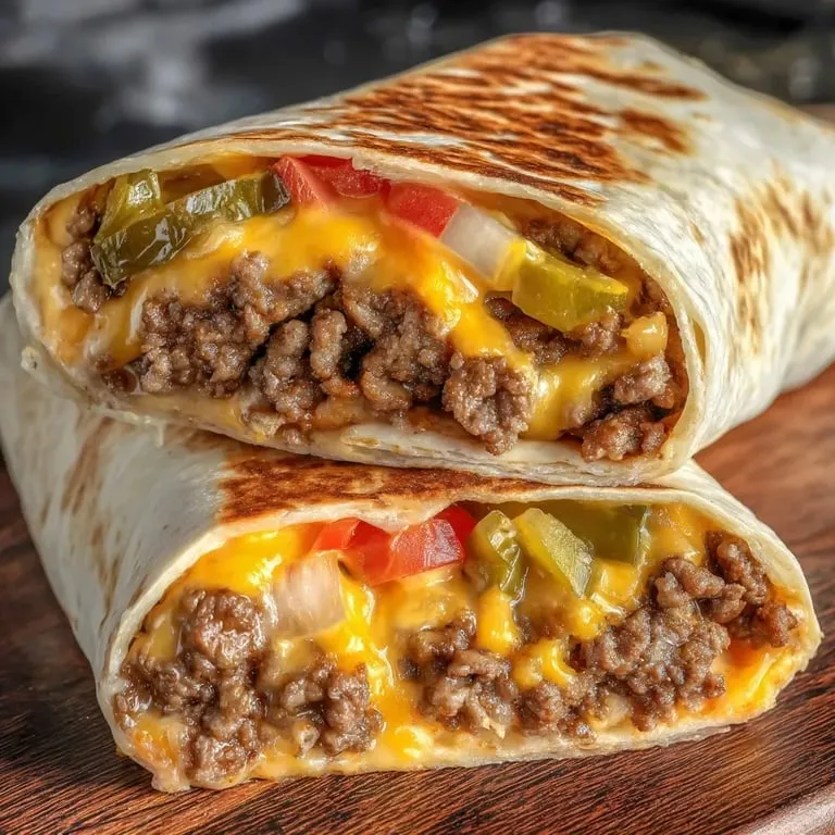 Ein Burrito gefüllt mit zartem Käse und Hackfleisch.