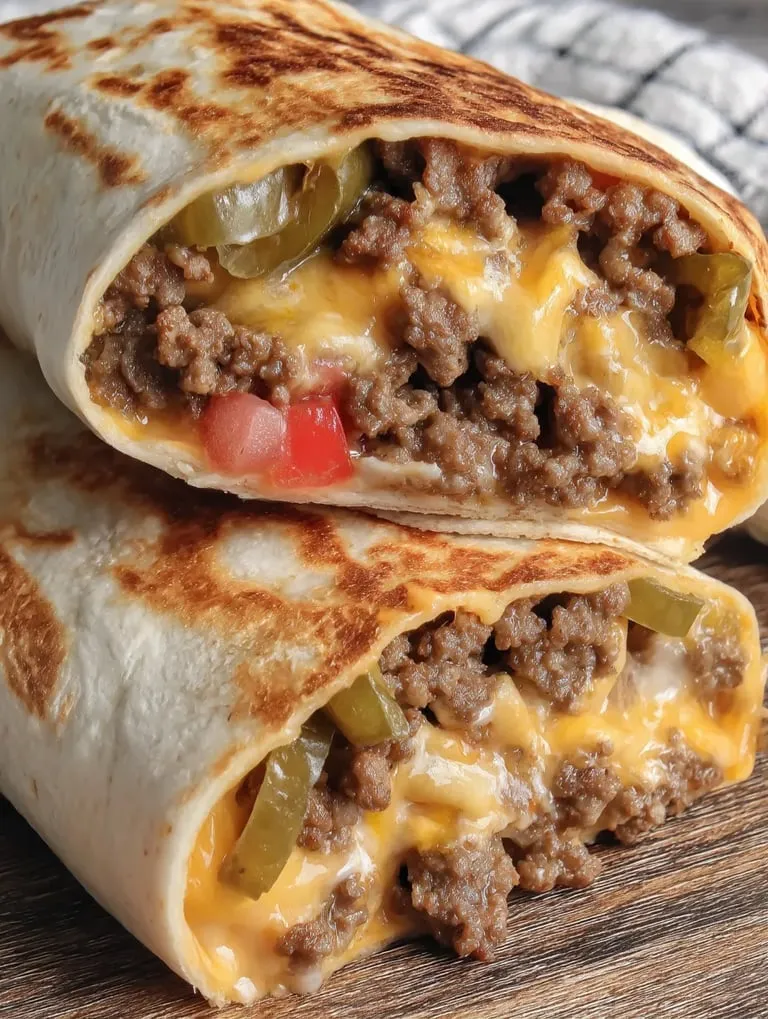 Ein Burrito, vollgepackt mit Käse und Hackfleisch.