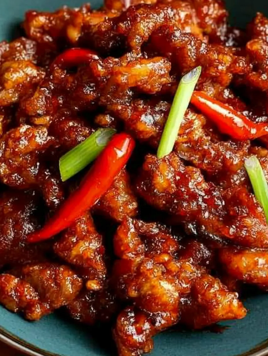 Großer Teller mit knusprigem Fleisch und frischer Paprika garniert.