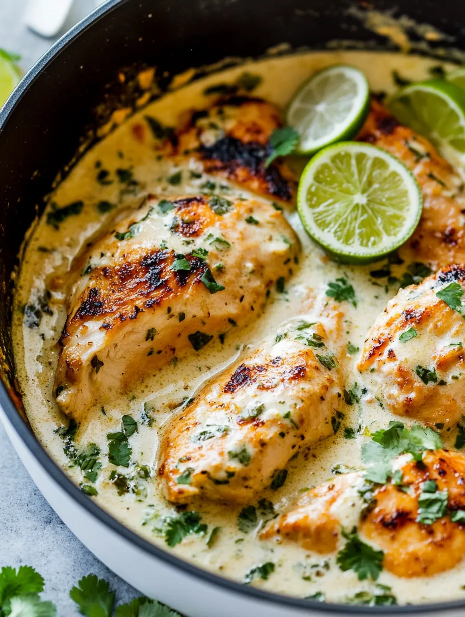Eine Schale Hähnchen mit Limettenspalten obendrauf.