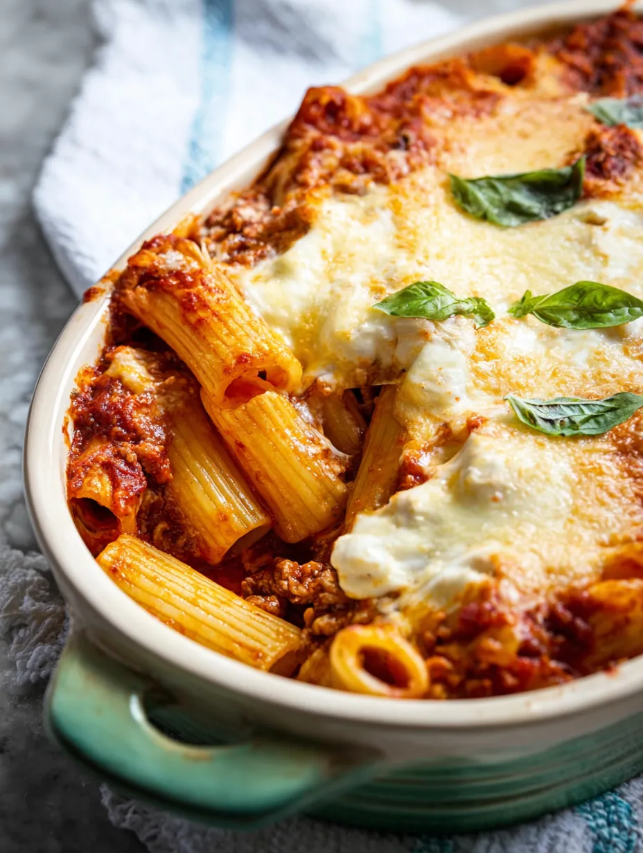Eine Schüssel Pasta mit Fleisch und Käse.