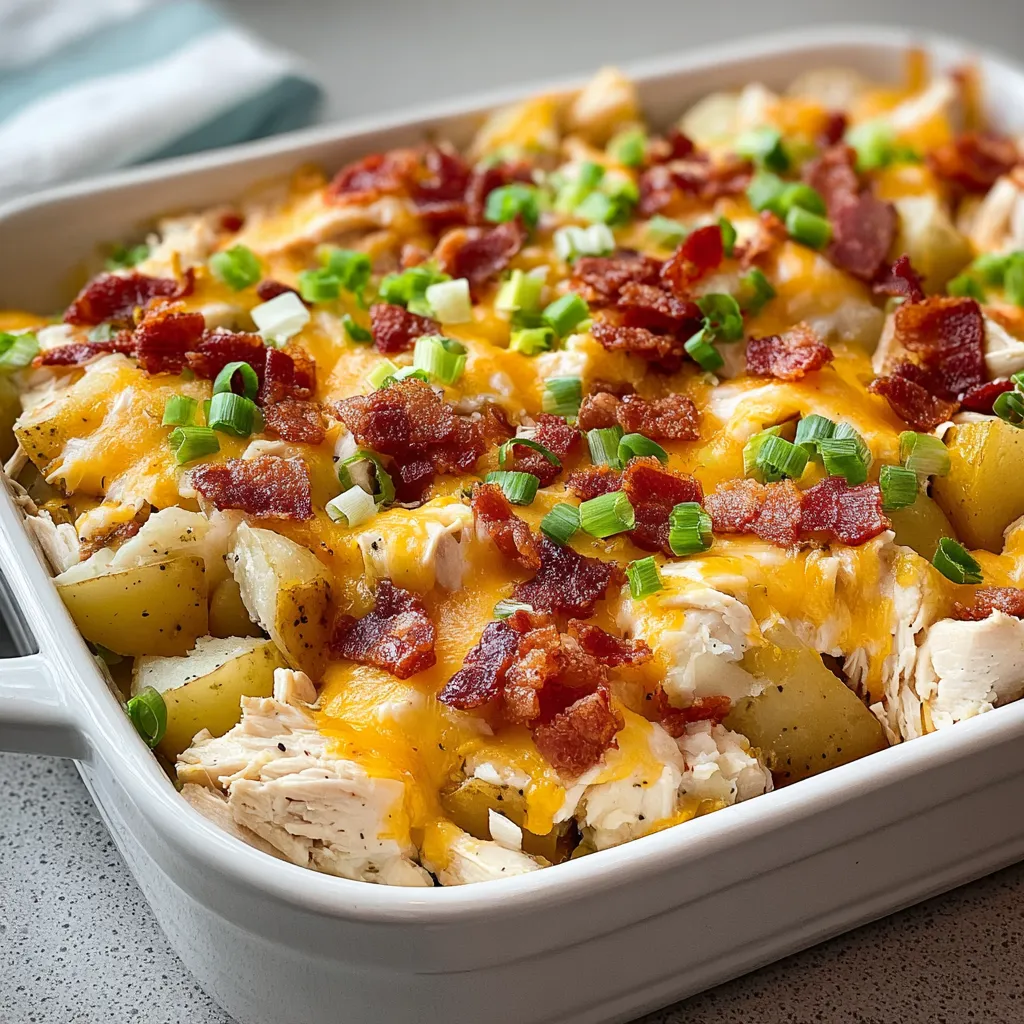 Eine weiße Schüssel mit viel Käse und Speck.