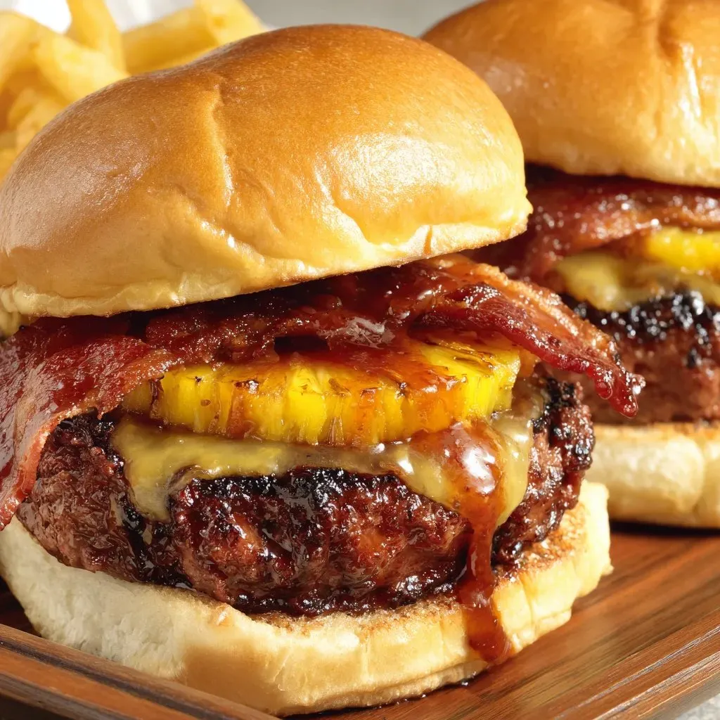 Zwei Burger mit Bacon und Ananas.