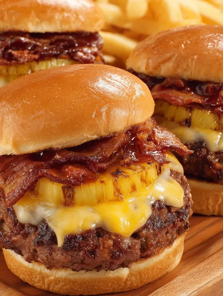 Zwei Burger mit Bacon und Ananas.