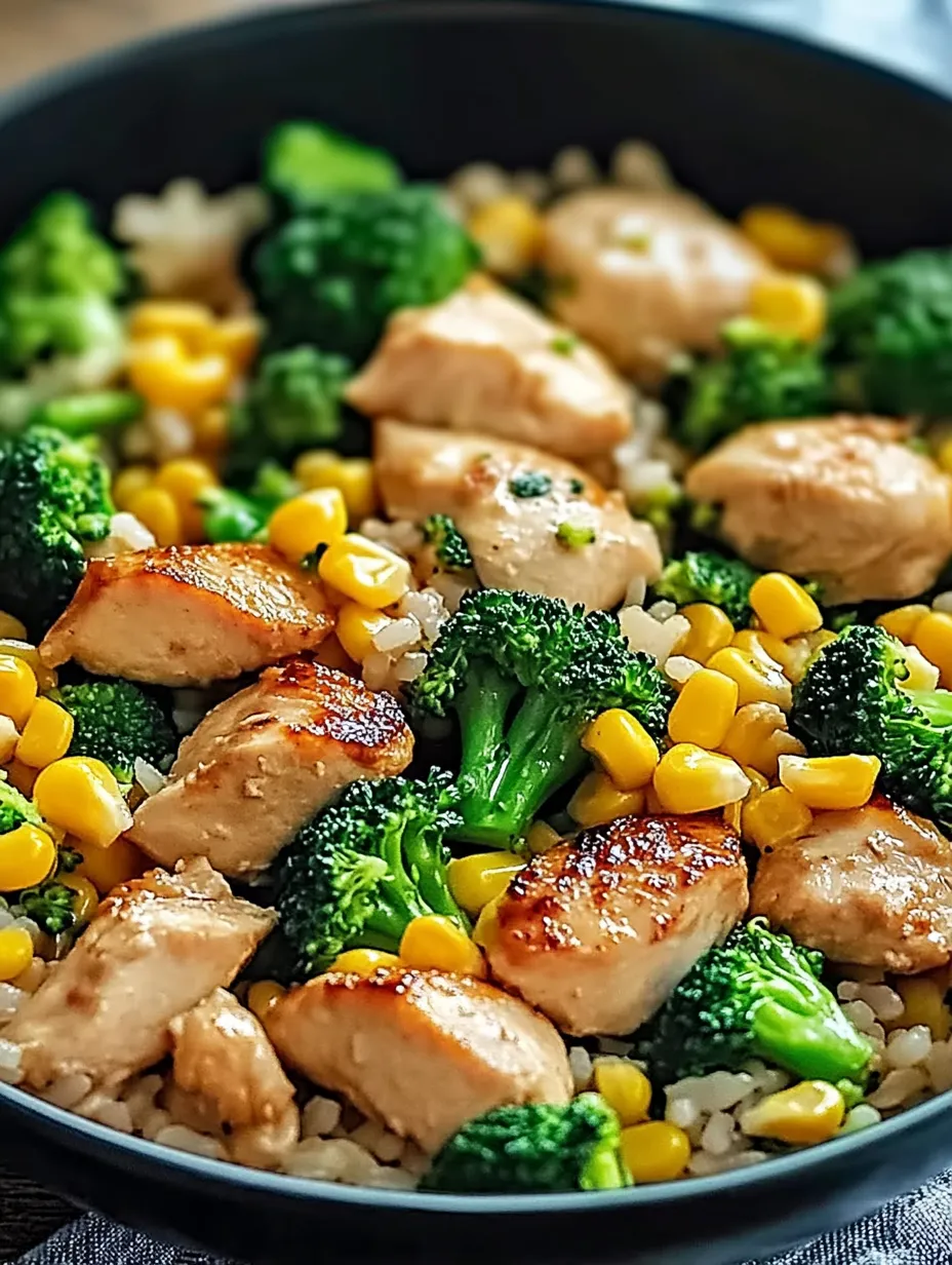 Chicken and rice pan with broccoli and corn Recipe