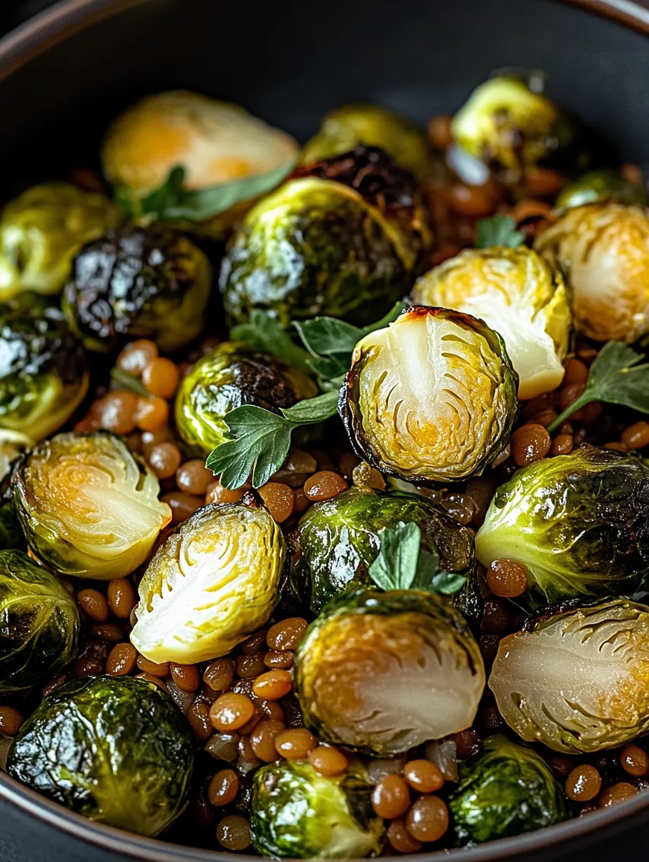 Einfacher gebratener Rosenkohl mit Berglinsen