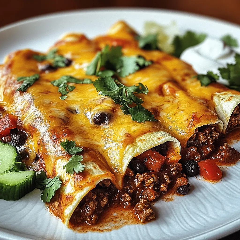 Mit Hackfleisch gefüllte und gebackene Enchiladas