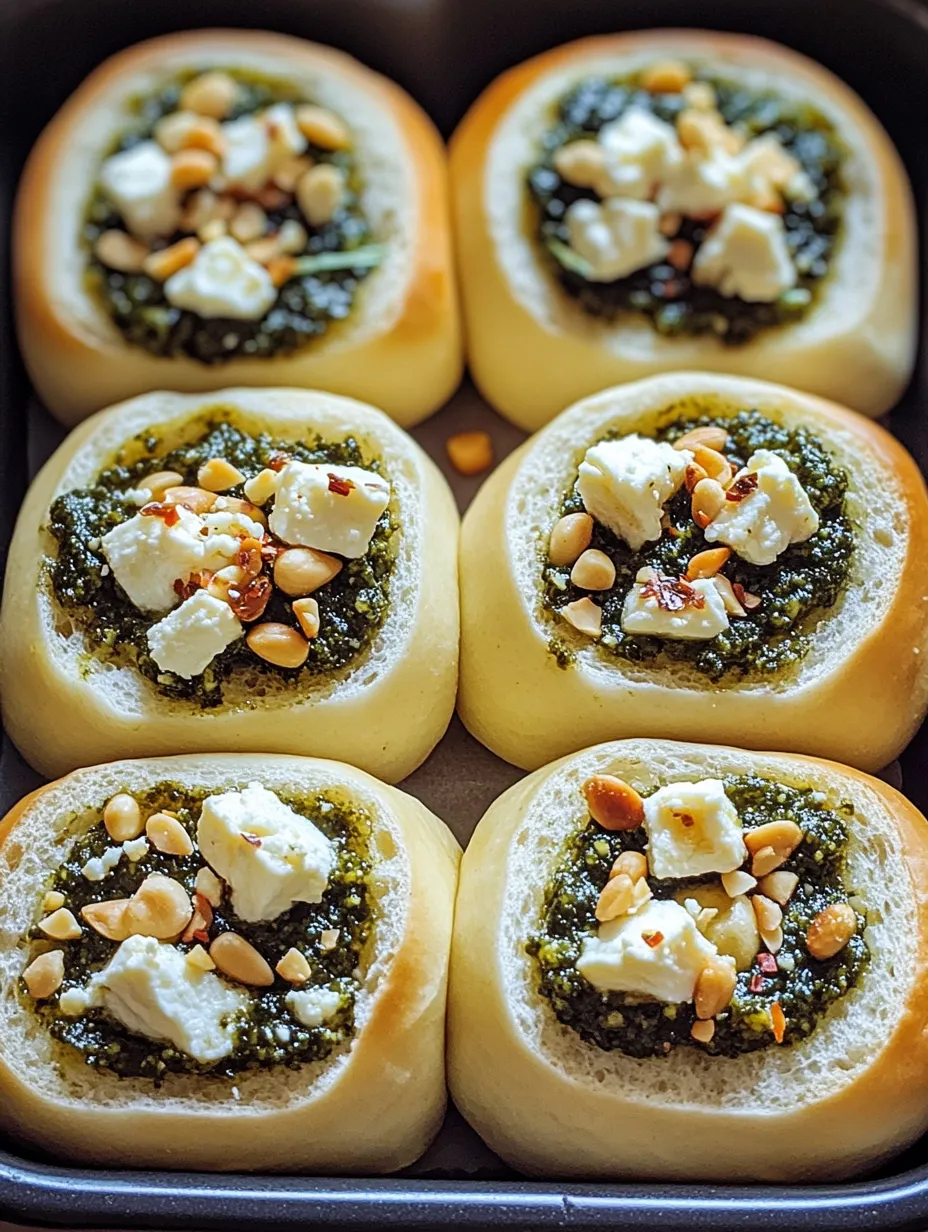 Einfache Brötchen mit Pesto und Feta