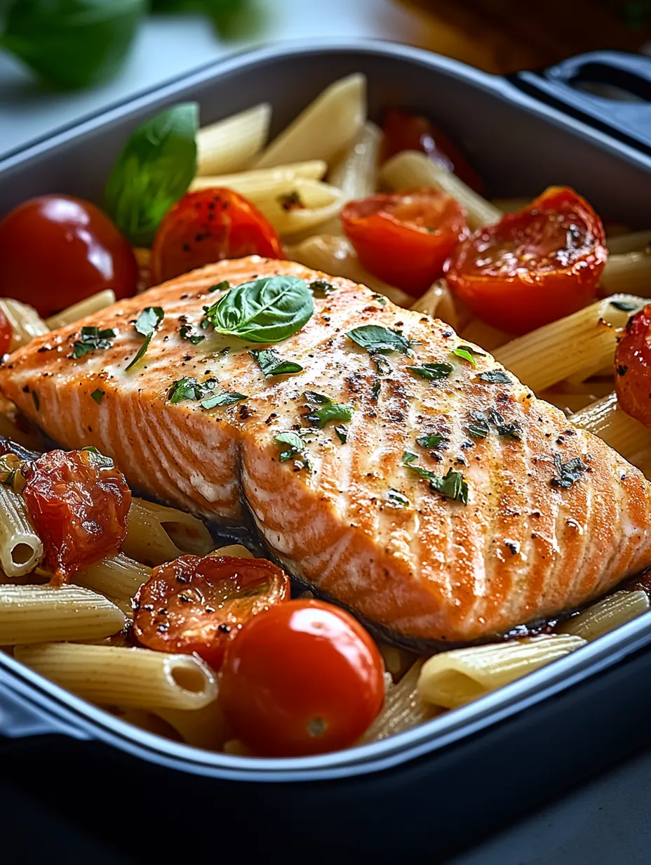 Rezept für im Ofen gebackene Lachsnudeln mit Tomaten