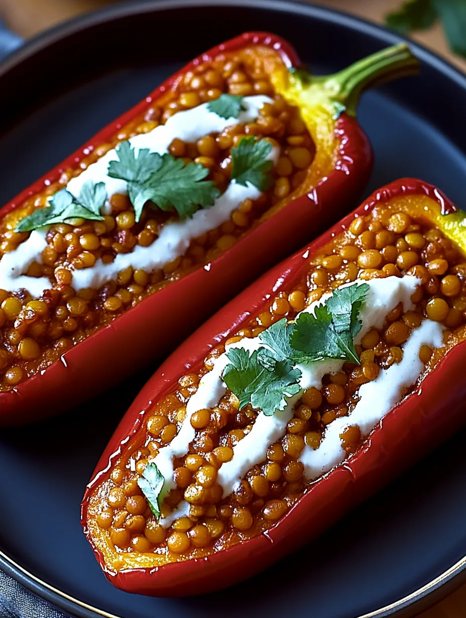 Einfaches Rezept für gefüllte Spitzpaprika mit roten Linsen