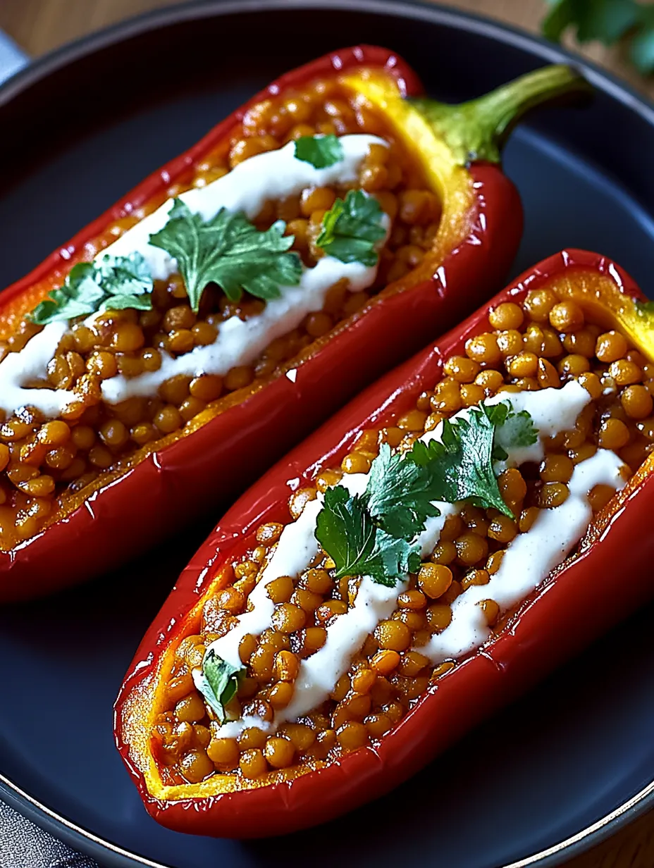 Rezept für gefüllte Spitzpaprika mit roten Linsen