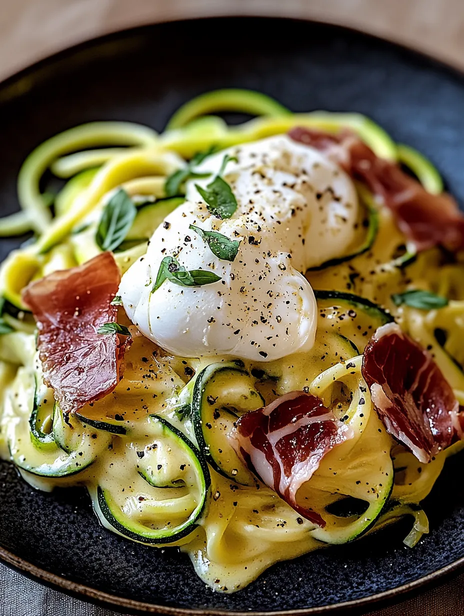 Zucchini-Carbonara mit knusprigem Prosciutto und Burrata Rezept