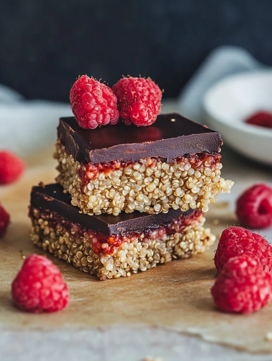 A square of chocolate cake with raspberries on top.