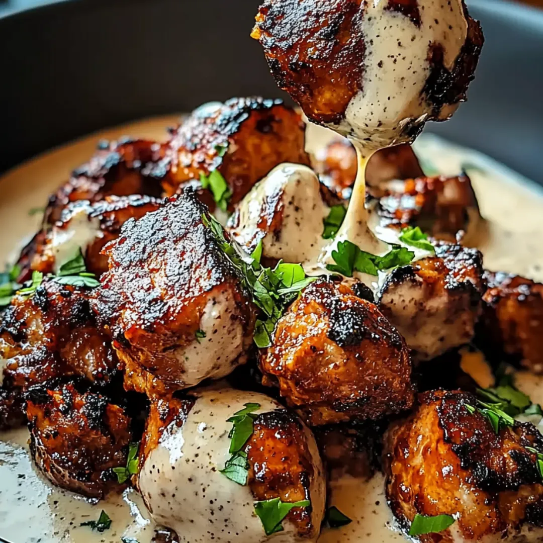 Hähnchen mit viel Sauce auf dem Teller.