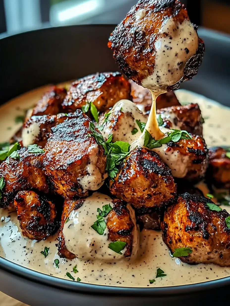Schale mit Fleisch und Soße.