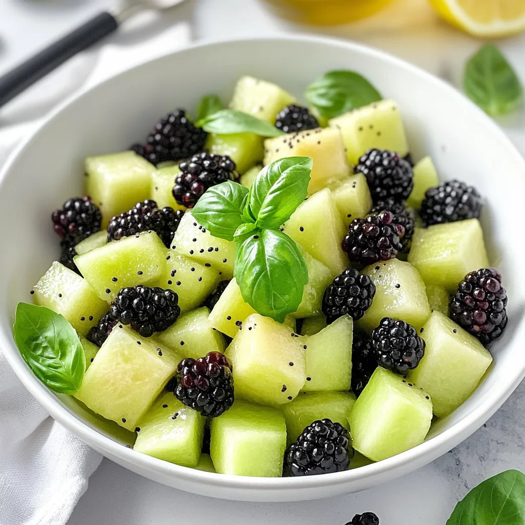 Honigmelone mit Brombeeren und Basilikum