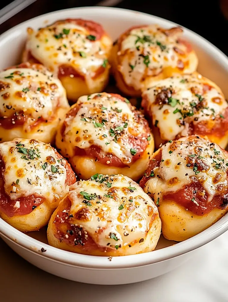 Eine Schüssel mit Käse und Tomaten gefülltem Brot.