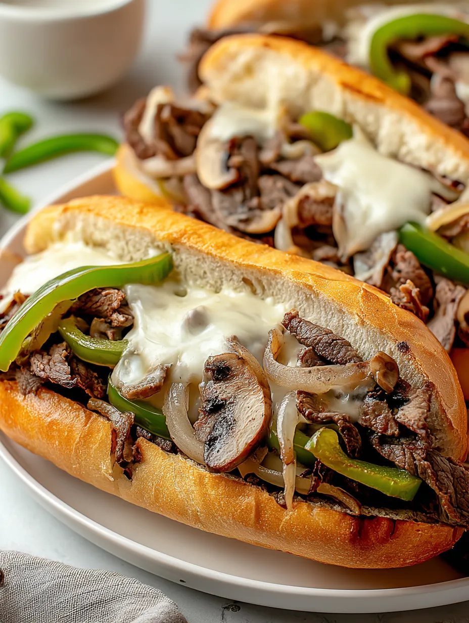 Zwei Sandwiches mit Fleisch und Pilzen auf einem Teller.