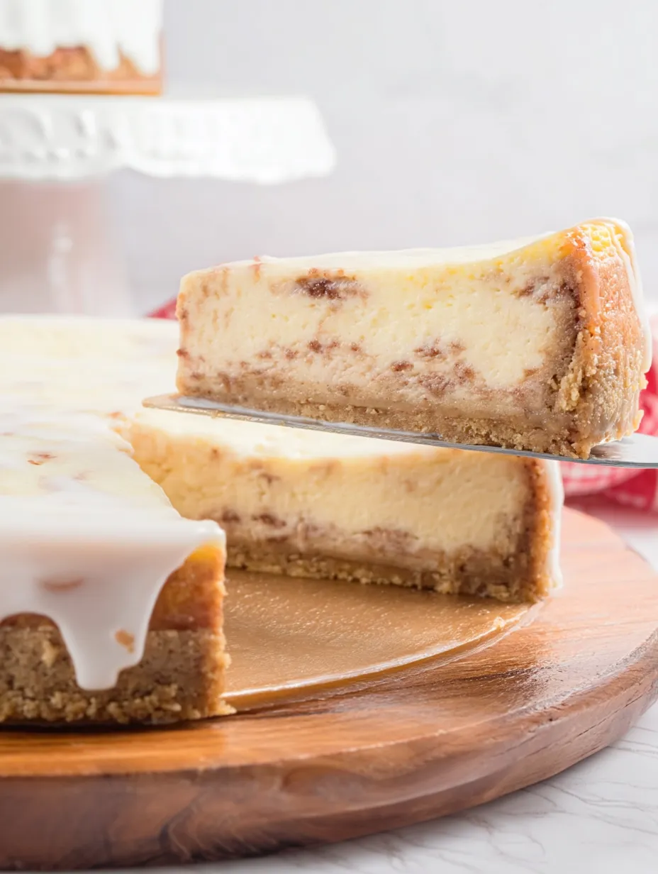 Ein Stück Käsekuchen auf einem Holzbrett.