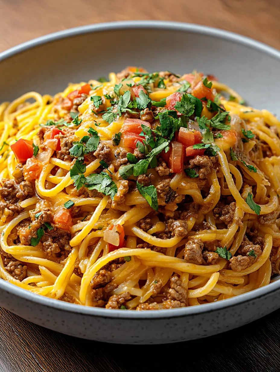 Eine Schüssel Spaghetti mit Fleischsoße und Tomaten.