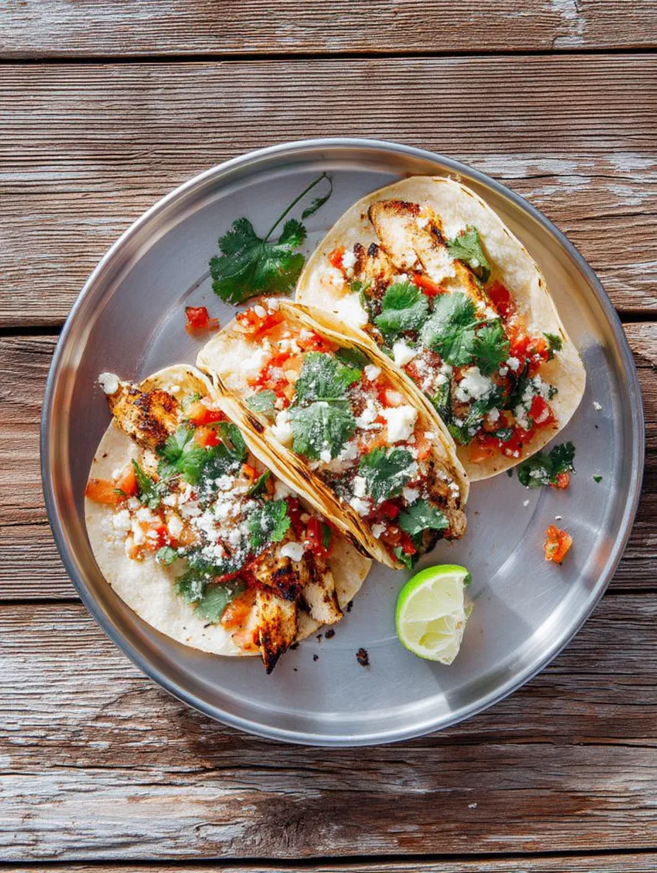 Ein Teller mit zwei Tacos und einer Limettenspalte.