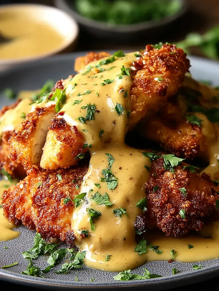 Ein Teller Hähnchen mit cremiger Soße.