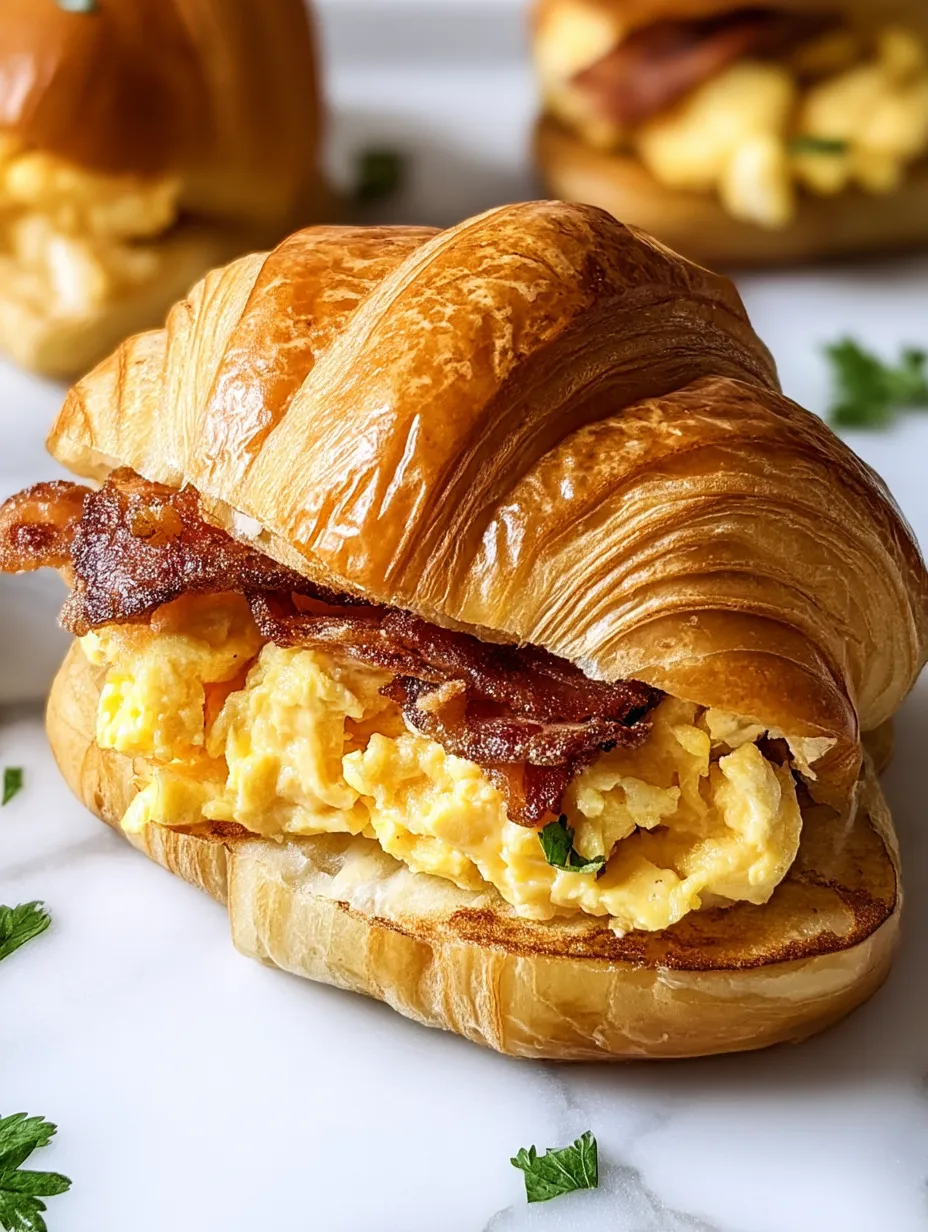 Ein Croissant-Sandwich mit Speck und Ei.