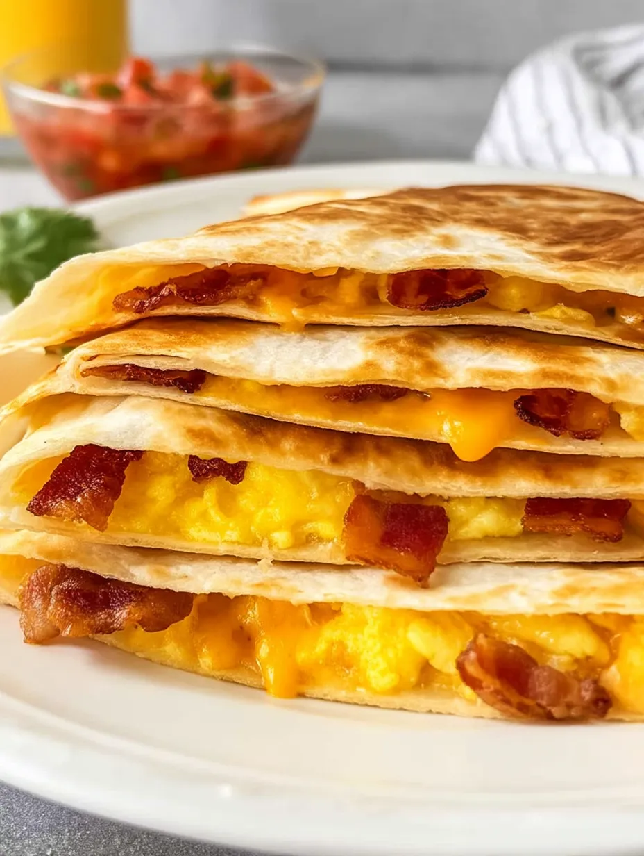 Ein Stapel Speck-Käse-Omeletts.