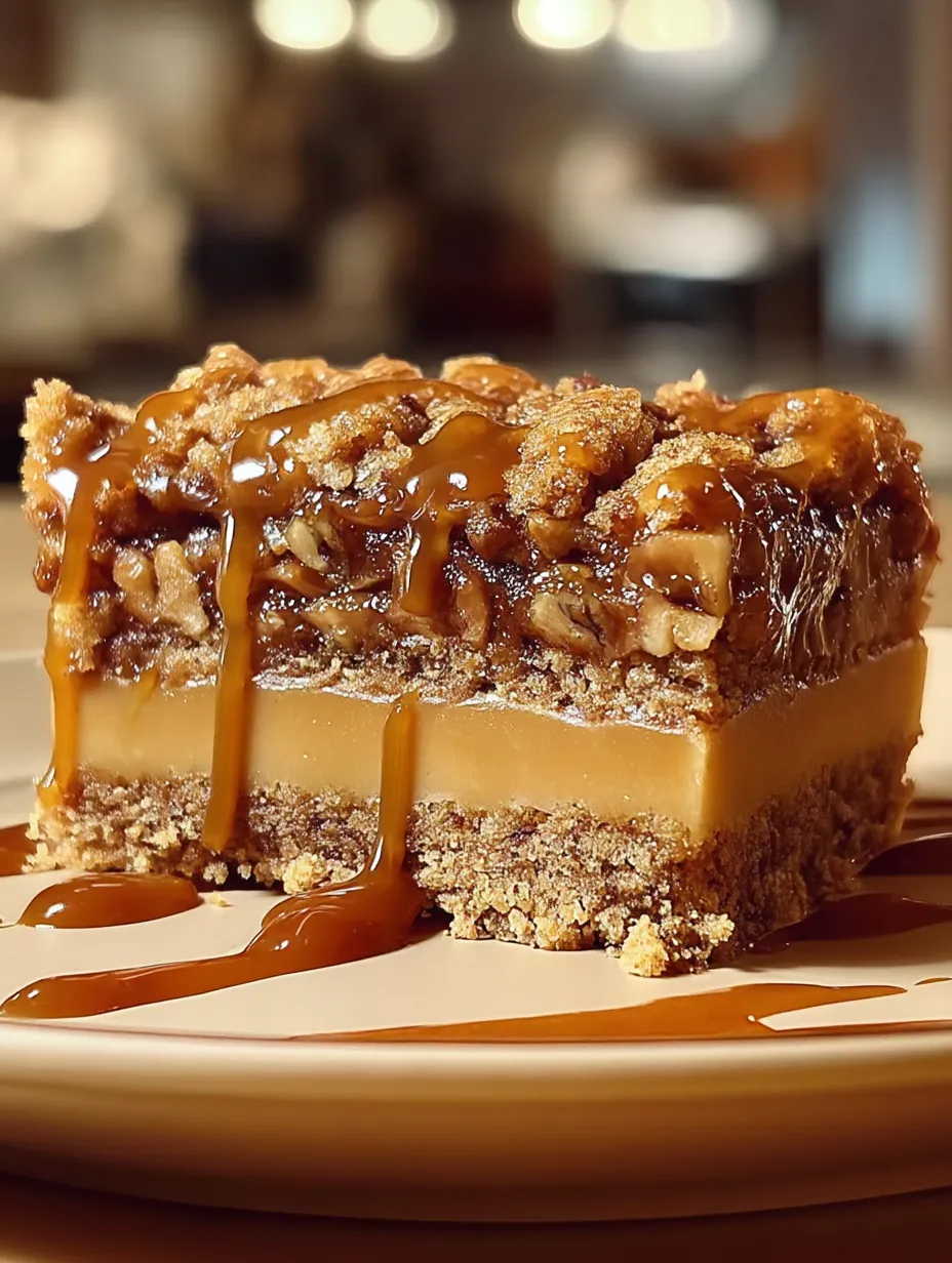 Ein Stück Karamellkuchen mit Walnüssen.