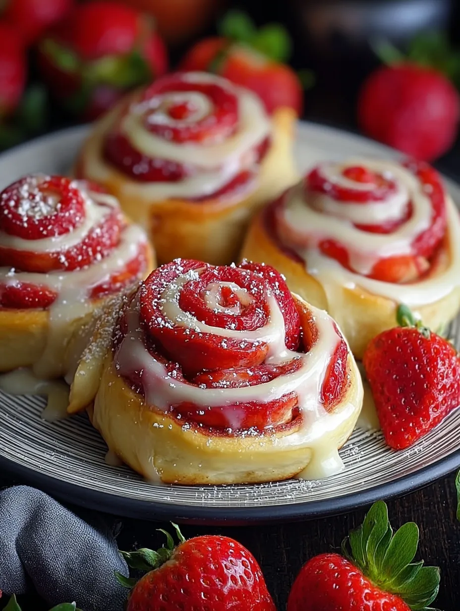 Ein Teller mit Erdbeershortcake mit Puderzucker bestreut.