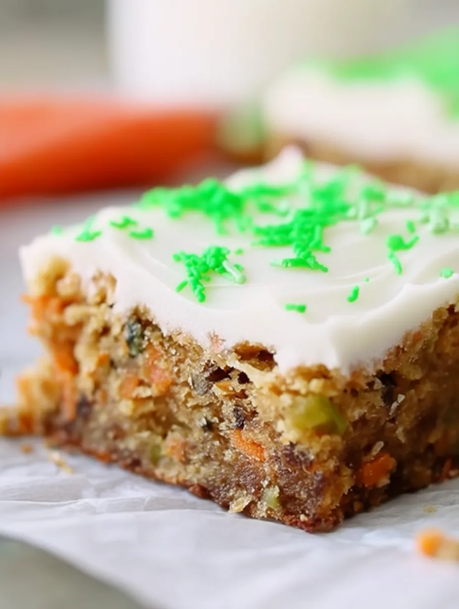 Ein Stück Karottenkuchen mit grüner Glasur.