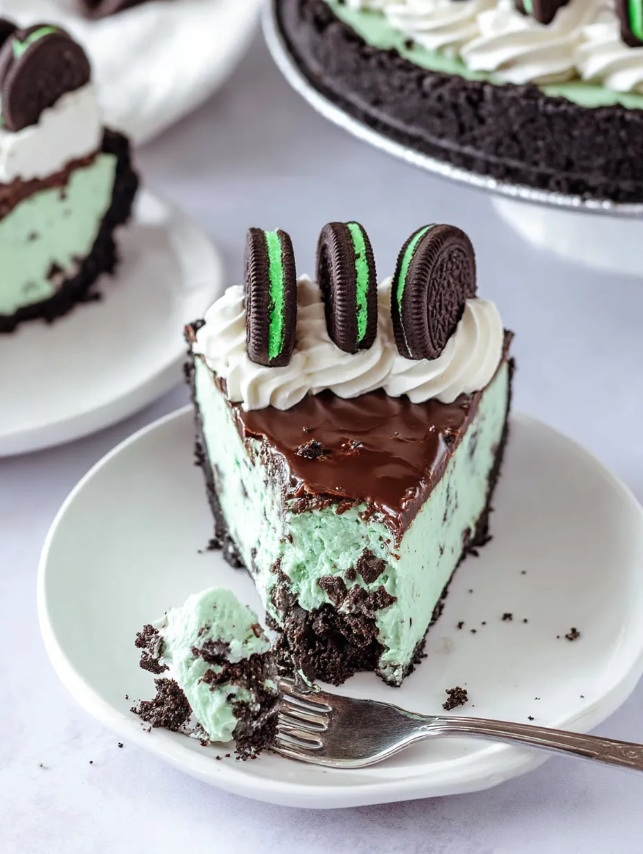 Ein Stück Kuchen aus Schokolade und grüner Creme.