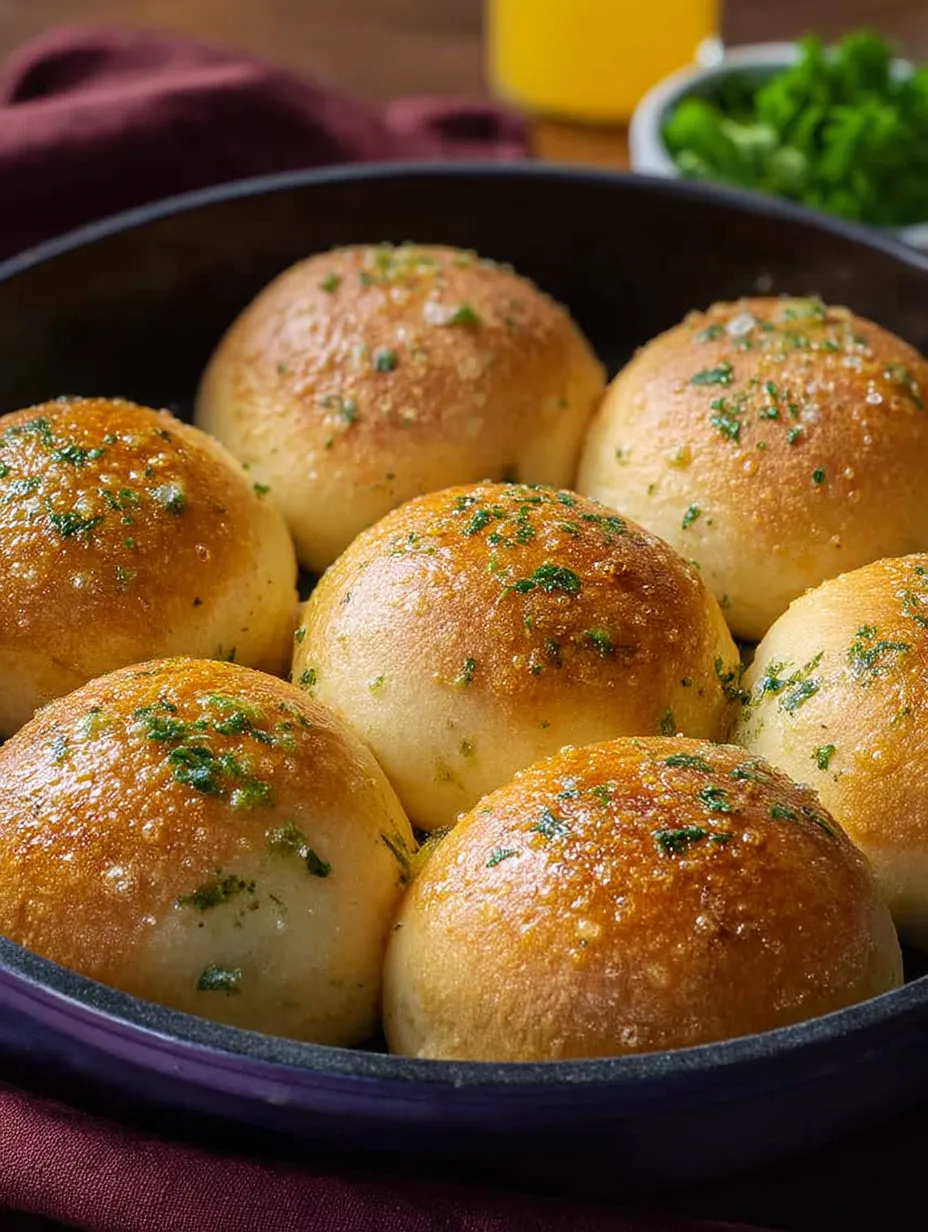 Eine Schüssel mit Brötchen und grüner Garnitur.