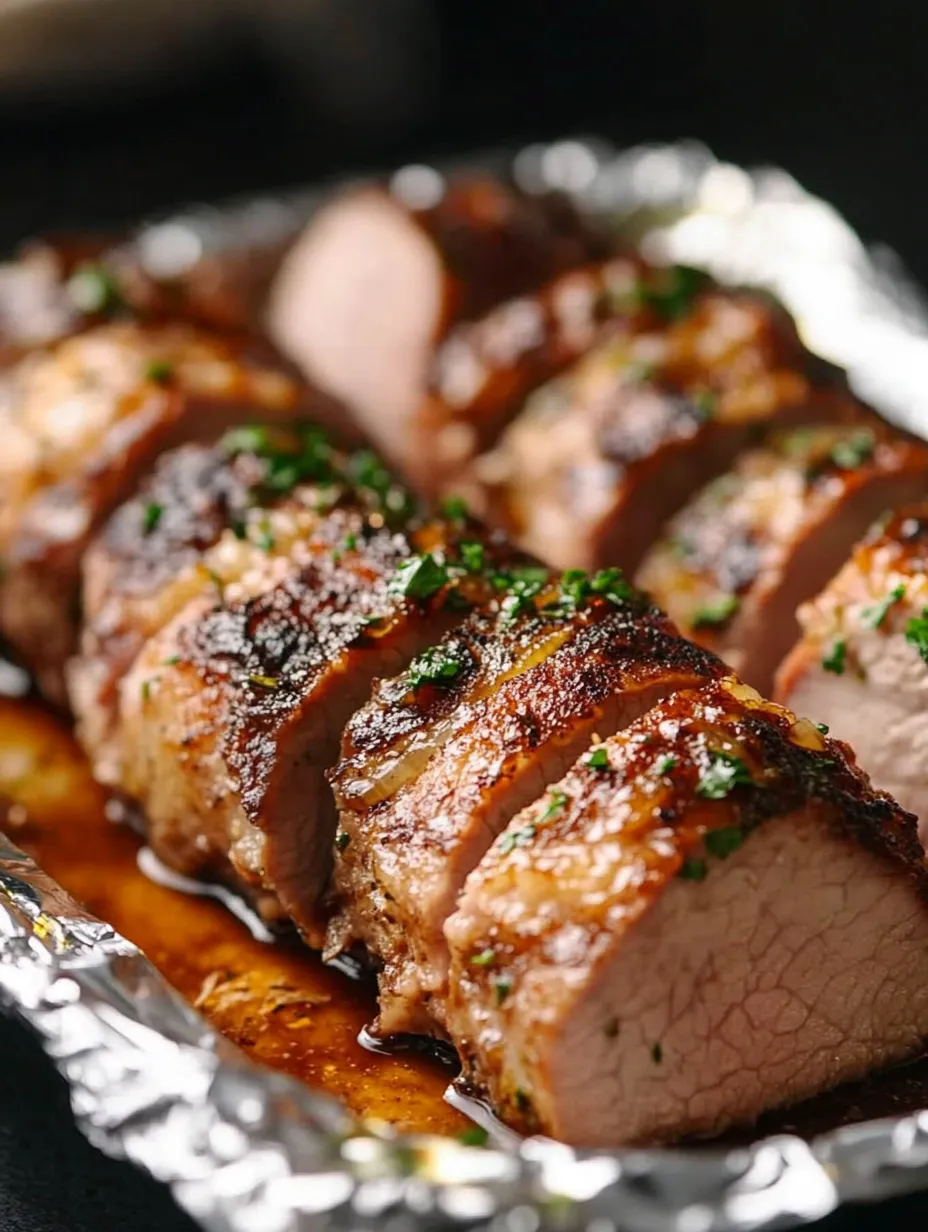 Ein Stück Fleisch mit Kräutern darauf.