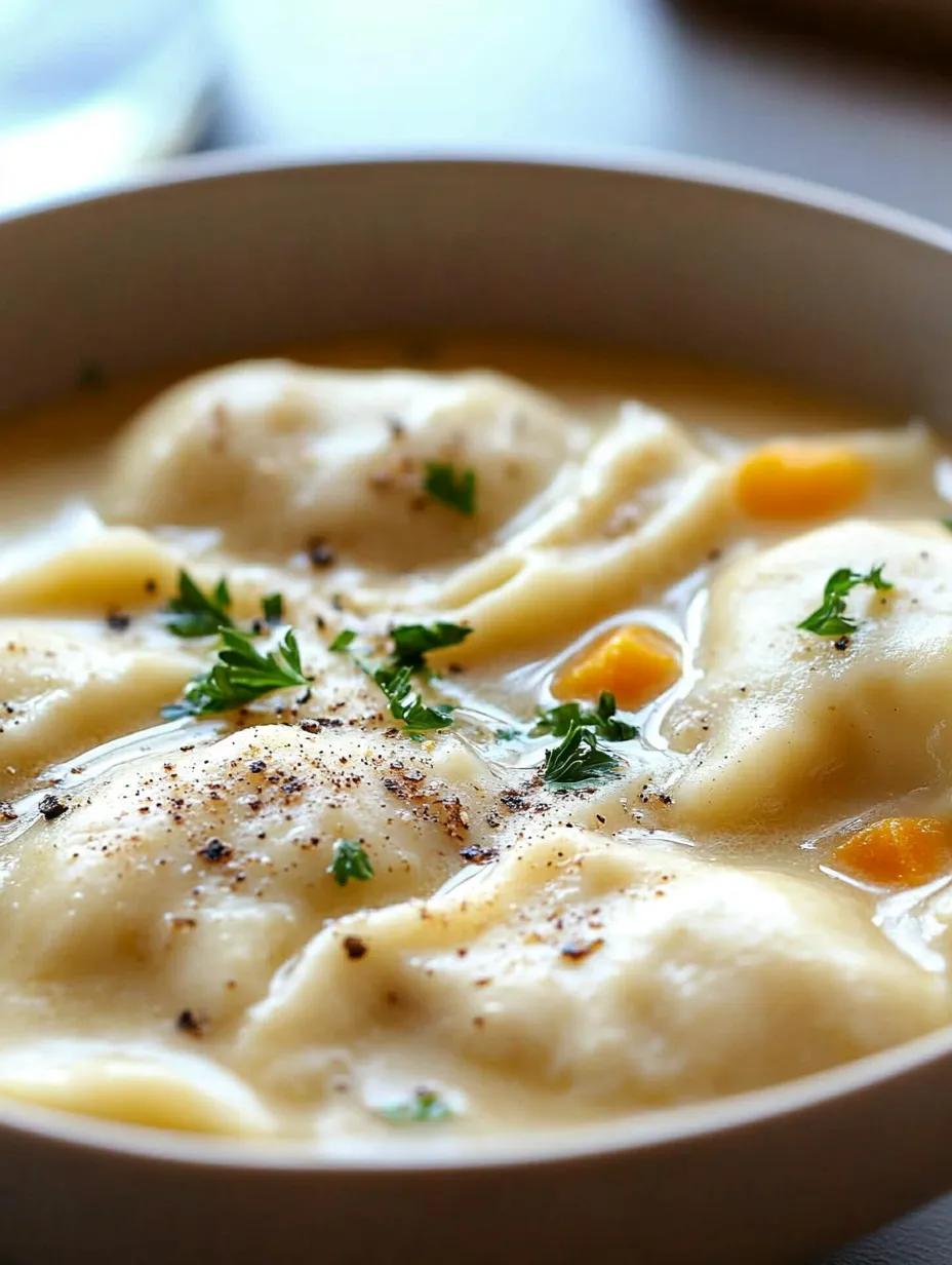 Eine Schüssel Suppe mit einem Stück Essen darin.